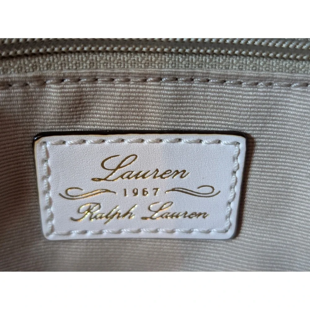 Lauren Ralph Lauren Straw Woven Satchel Bag White Leather Trim Gold Hardware